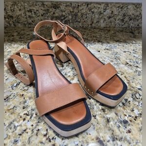 UNALIRA Free People Womens Wood Block Heel Brown Leather Sandals 37 (US 7.5)